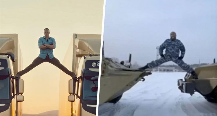 В Первоуральске боец спецназа повторил трюк Ван Дамма со шпагатом на машинах